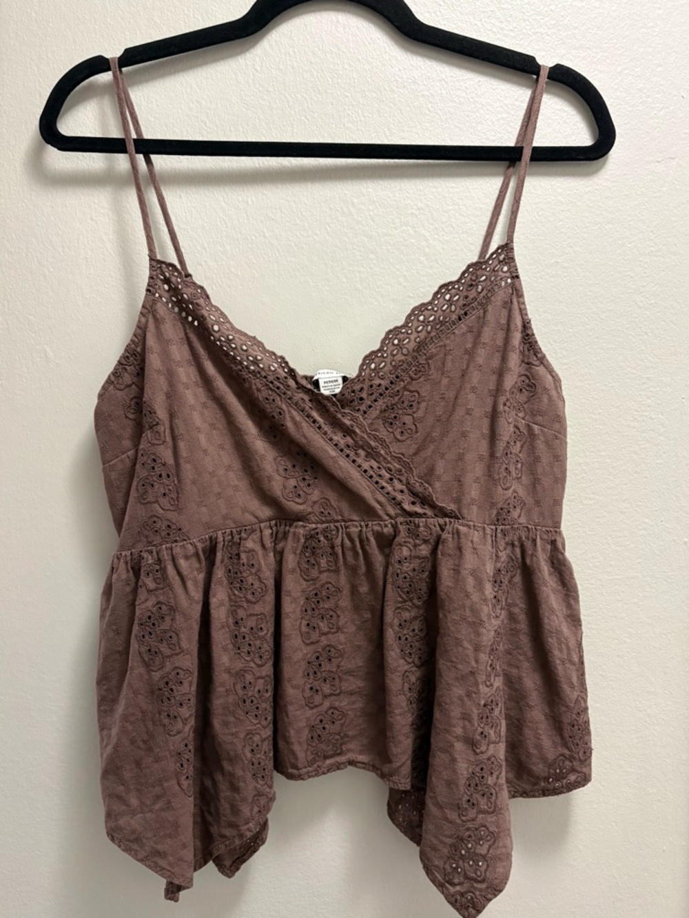 American Eagle Brown Eyelet Tank Top – Size Medium – 100% Cotton Low V-Neck Boho